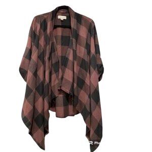 Knox Rose Womens Plaid Open Cardigan L Black Purple Soft Boho Festive Asymmetric